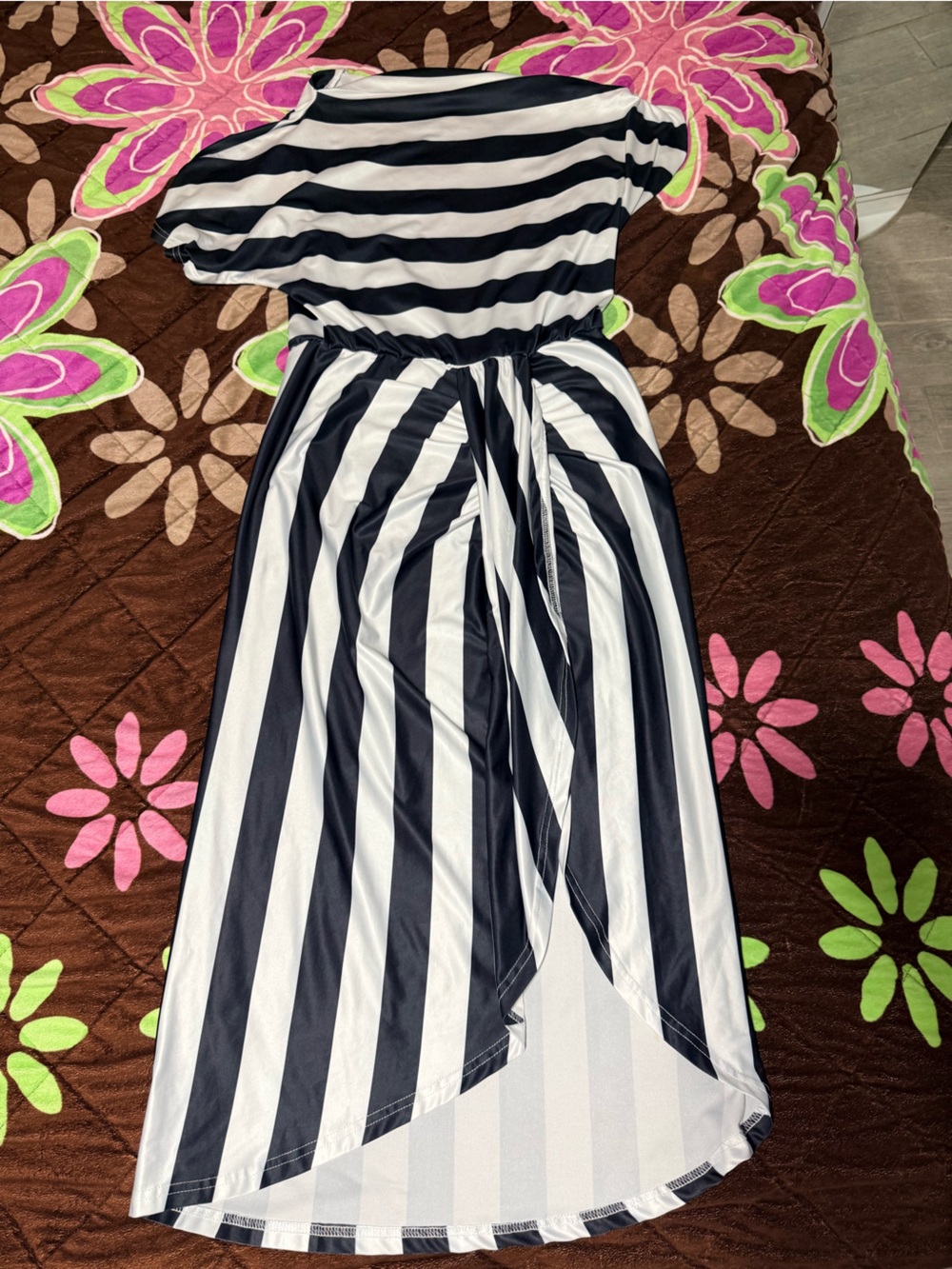 Kids Black and White Striped One-Piece Swimsuit